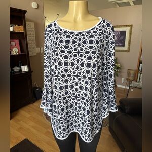 Sam & Jess navy blue & white long ruffled sleeves blouse-size PXL